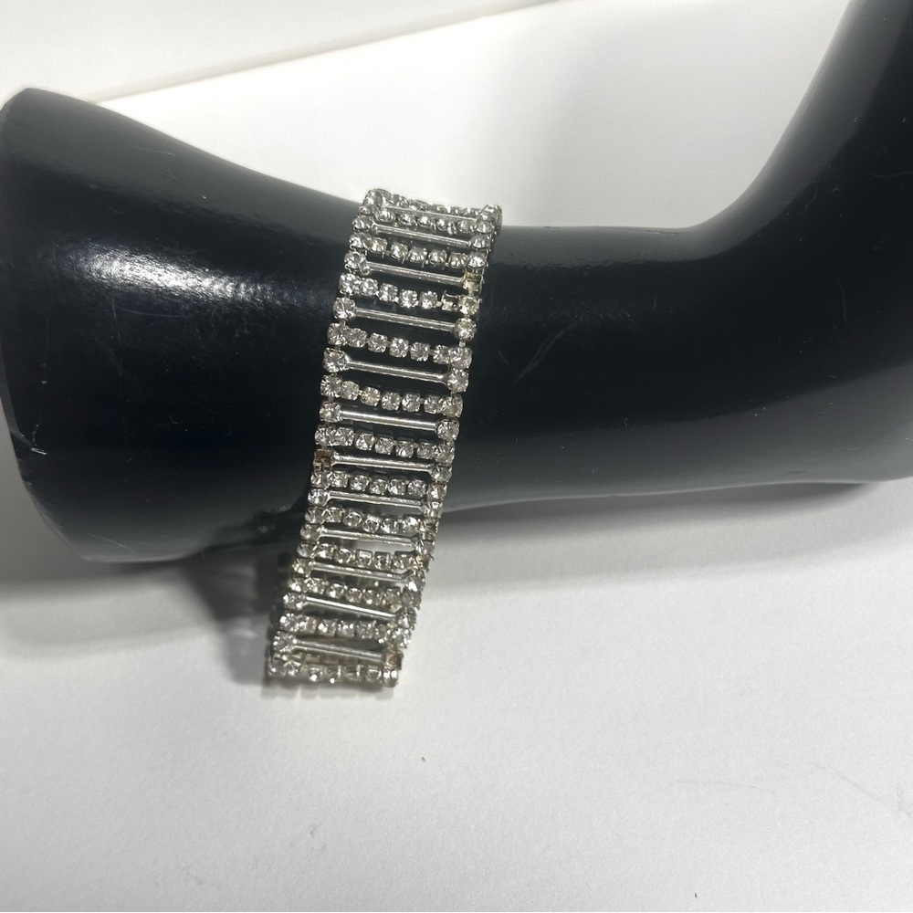 Vintage Rhinestone Bracelet Art Deco Flapper Ladder Style Flaw Shabby Chic